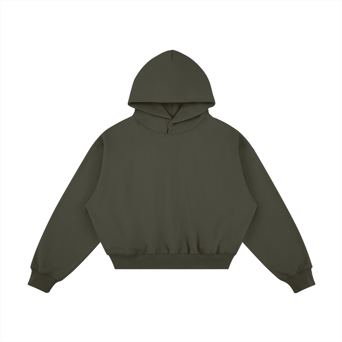 Oversized Blank Snap Collar Hoodie with Side Pockets