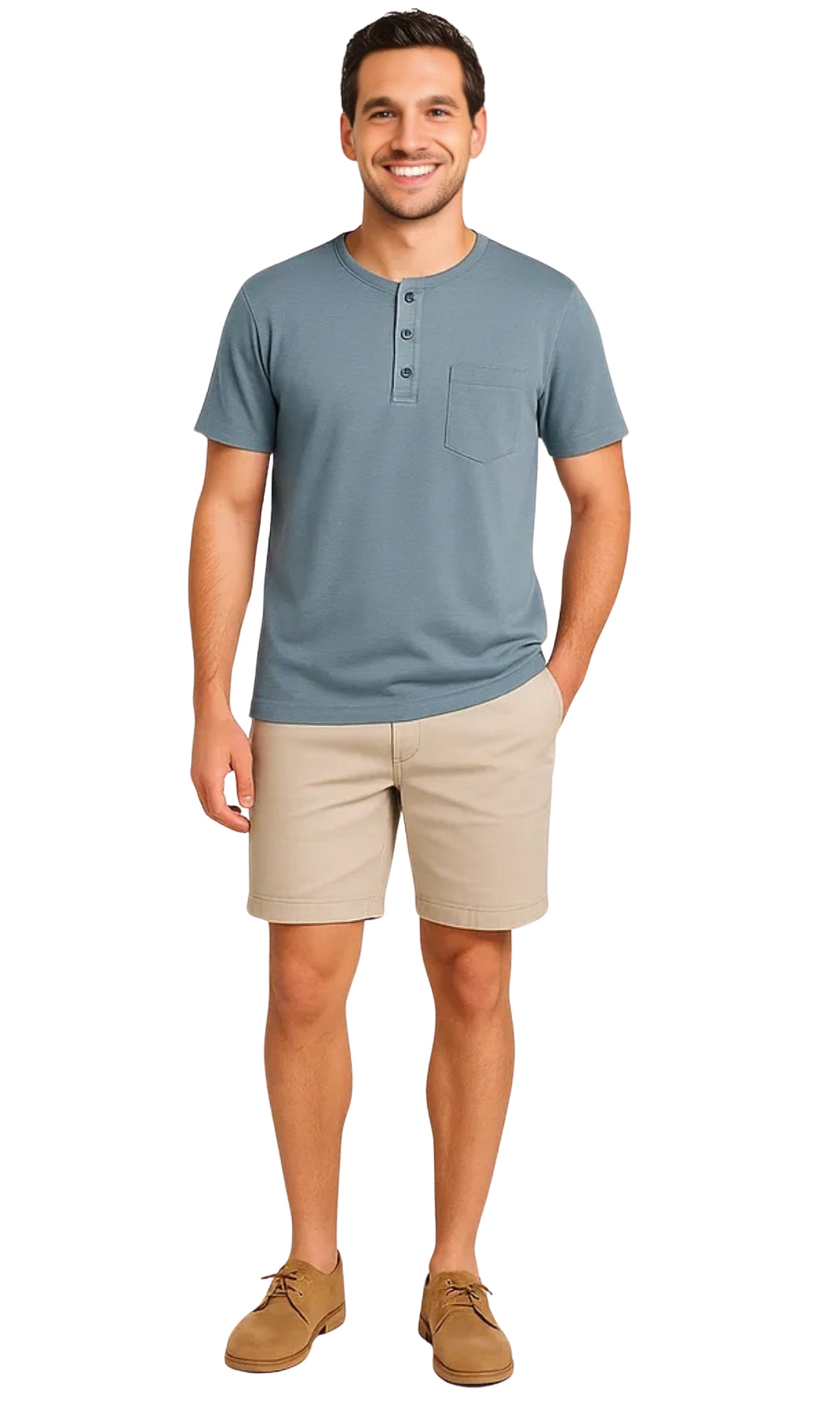 Men's Short Sleeve Henley Relaxed Fit Shirt with Pocket