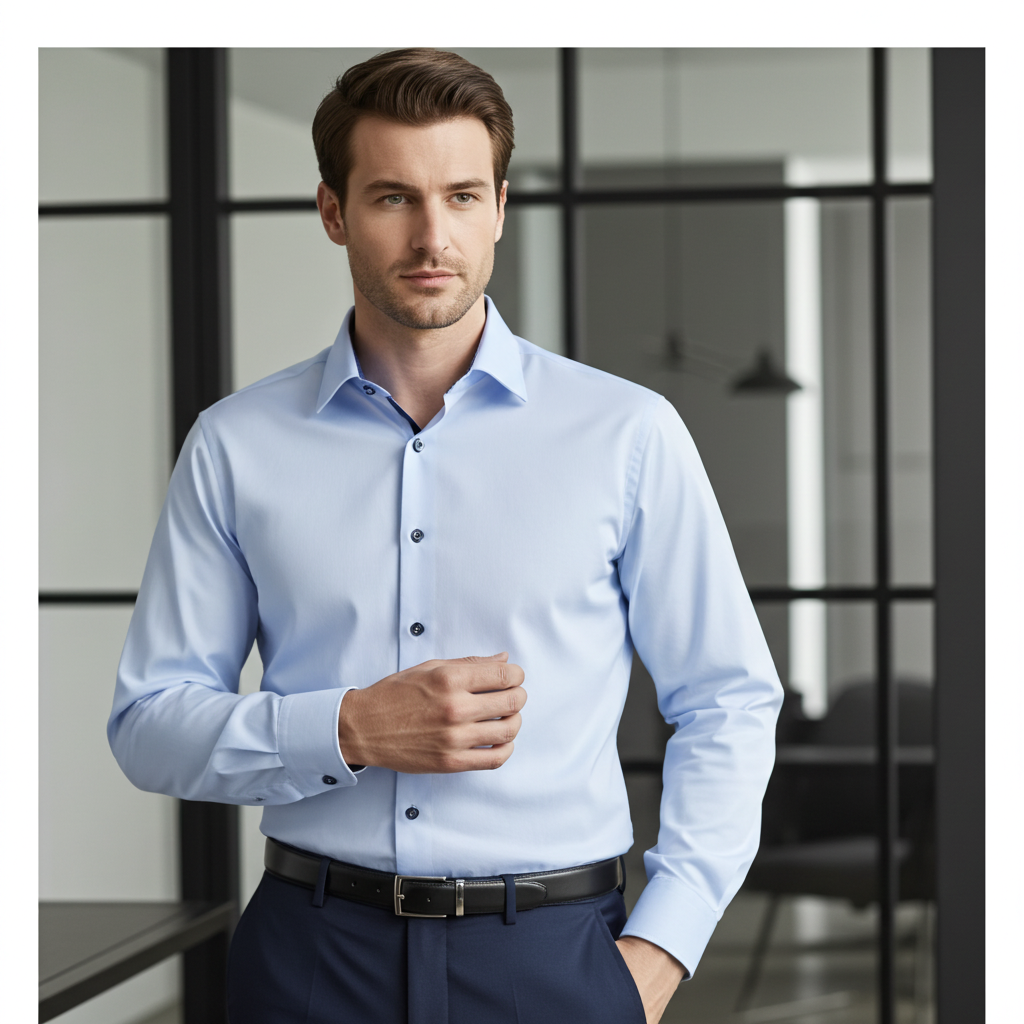 Ralph Cotton Knit-Stretch Button-Up Shirt Blue