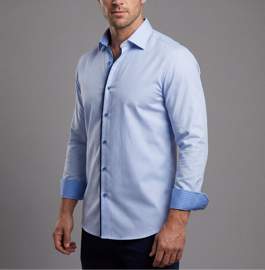 Levy Cotton Knit-Stretch Button-Up Shirt Blue