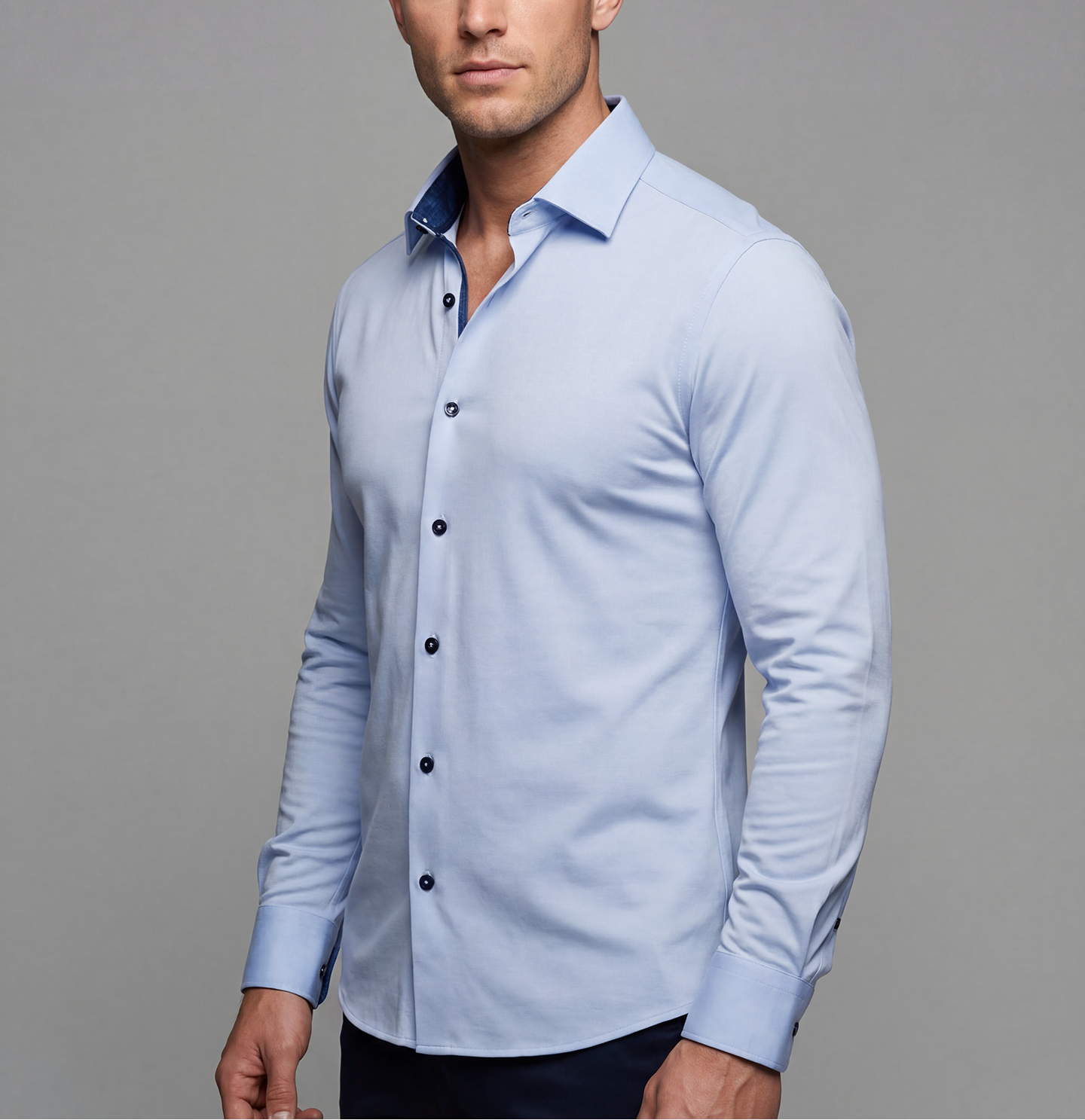 Ralph Cotton Knit-Stretch Button-Up Shirt Blue