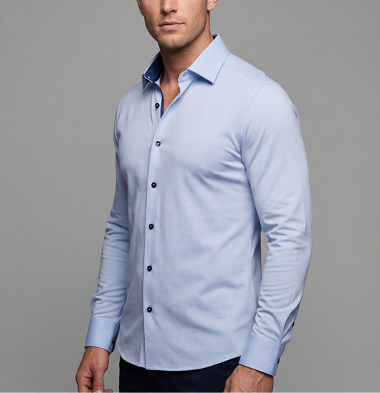 Ralph Cotton Knit-Stretch Button-Up Shirt Blue