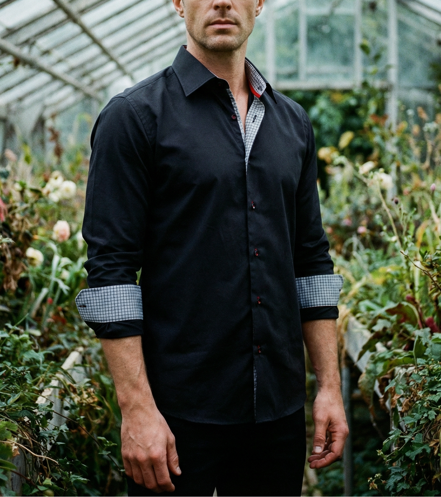 Donny Cotton Knit Button-Up Black