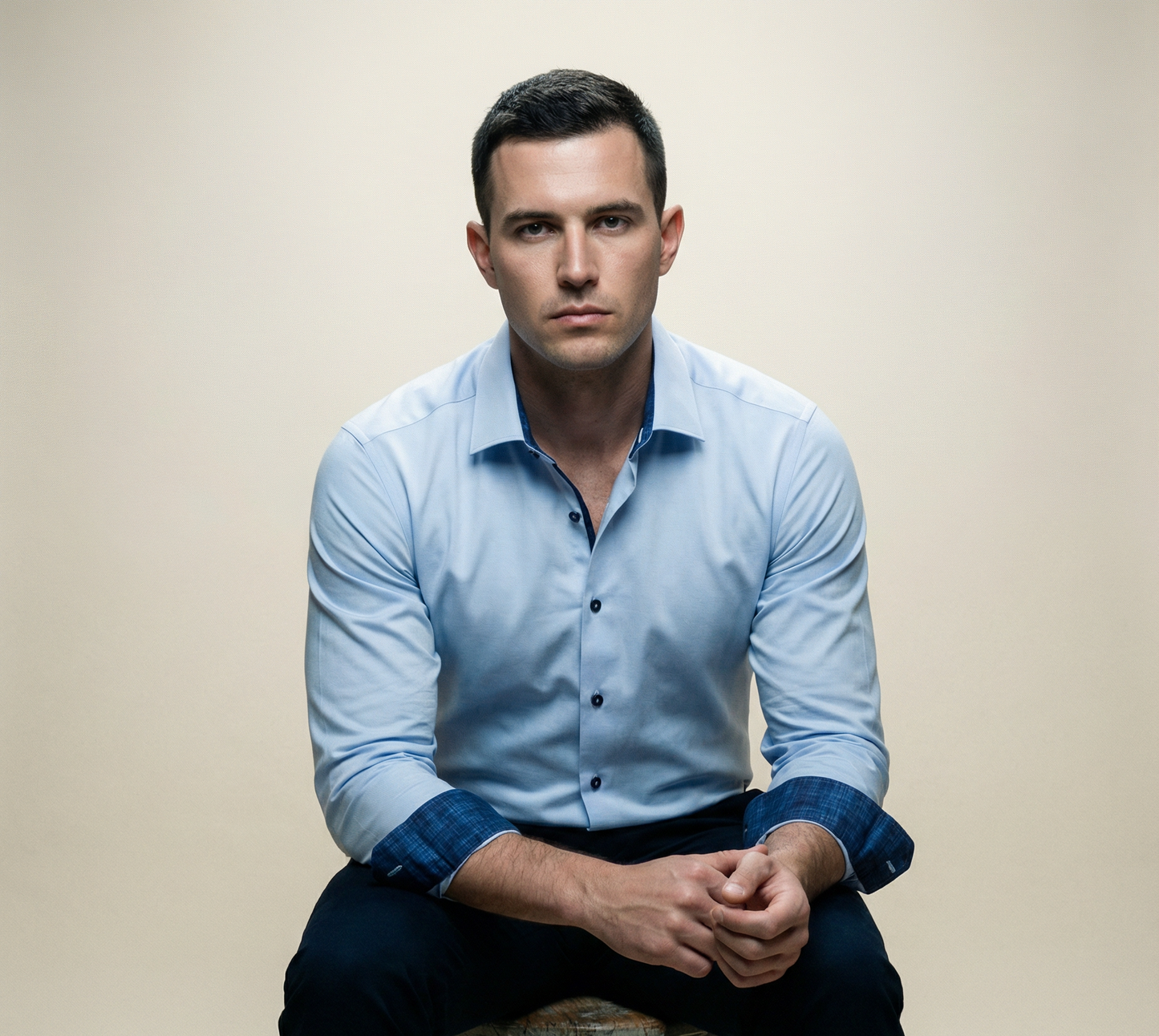 Ralph Cotton Knit-Stretch Button-Up Shirt Blue