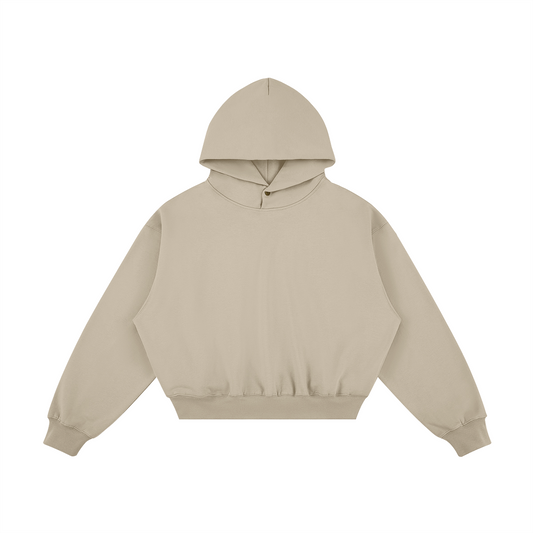 Oversized Blank Snap Collar Hoodie with Side Pockets