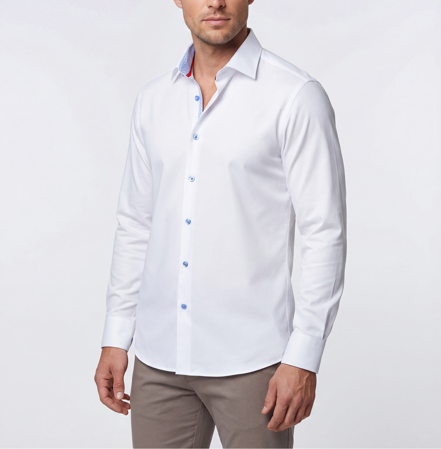 Scott Cotton Knit-Stretch Button-Up Shirt White